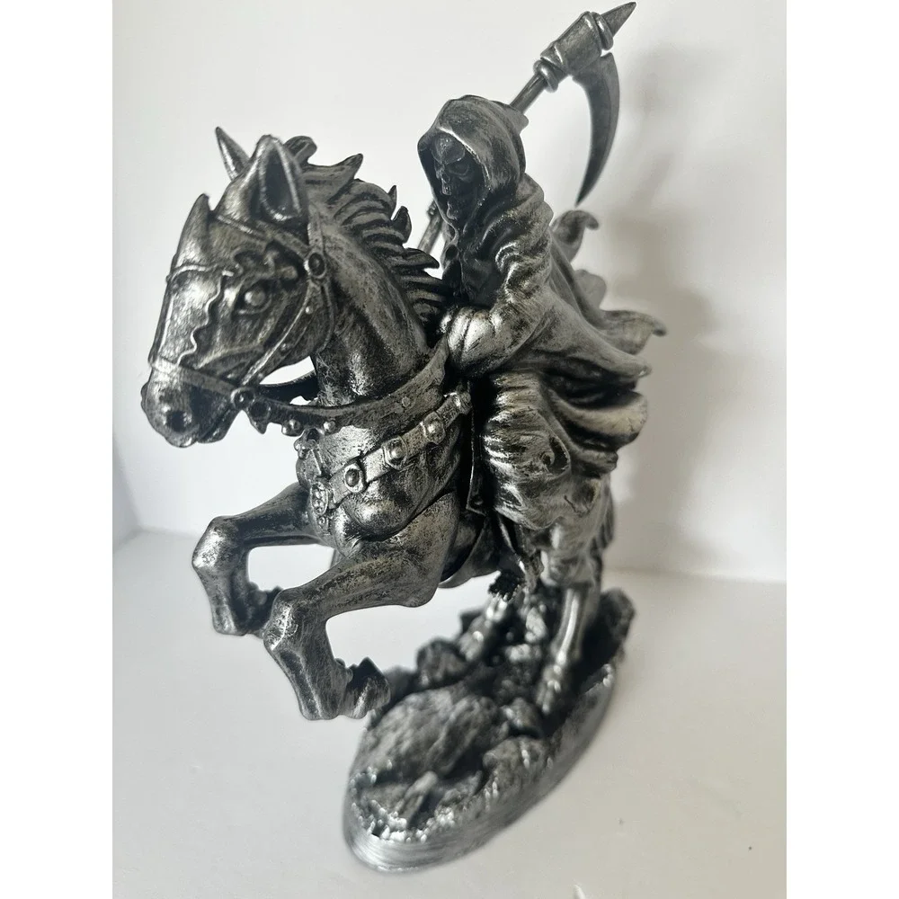 Spooky Night Grim Reaper Horse Statue Gothic Halloween Skeleton Rider Decor NWT